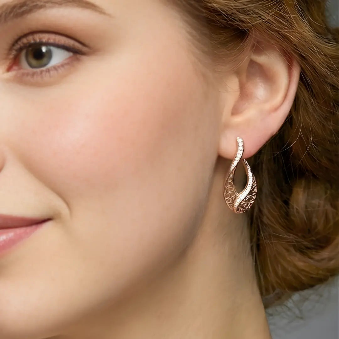 18K Gold Filled Filigree Teardrop Huggie Earrings – Intricate Cutout Cubic Zirconia Accent Hoops